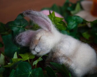 Needle Felt Tiny, Dreamy, Bunny.