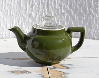 Vintage Green Hall Small Teapot | Hall China Teapot | Green Teapot | Single Serve Teapot | Retro Camper Teapot | Boston Ware | Olive Green