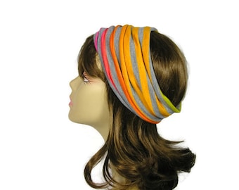 Rainbow Head Wrap Neon Rainbow Head Wrap Rainbow Hair Wrap Rainbow Jersey Headband Cotton Head Wrap Womens Workout Gear
