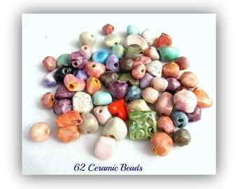 clay beads,handmade beads,artisan beads,organic beads, 62 loose beads, # 135