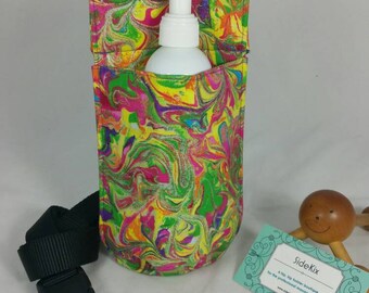 Massage therapy single 8oz lotion bottle hip holster, marble brights, black belt