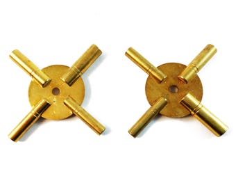 Universal Tool Antique Grandfather Brass Clock Key 4 Prongs - Odd or Even Numbers