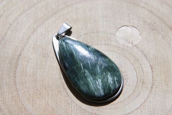 Natural Big Seraphinite Jewelry, Gemstone Necklace, Pendant Cabochon, Seraphinite Gift for Her, birthstone