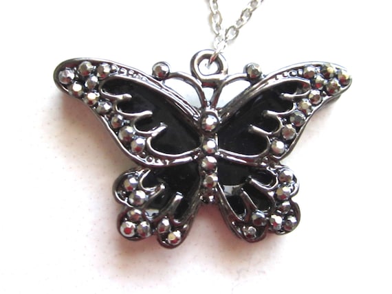 Butterfly Pendant // Butterfly // Black Butterfly // Butterfly Charms // 18" Chain Necklace // Insect Charms // Bug Pendant // Bug Charms