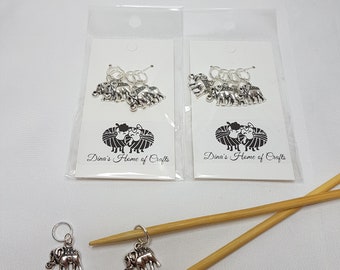 Knitting stitch markers, set of 4, ELEPHANTS