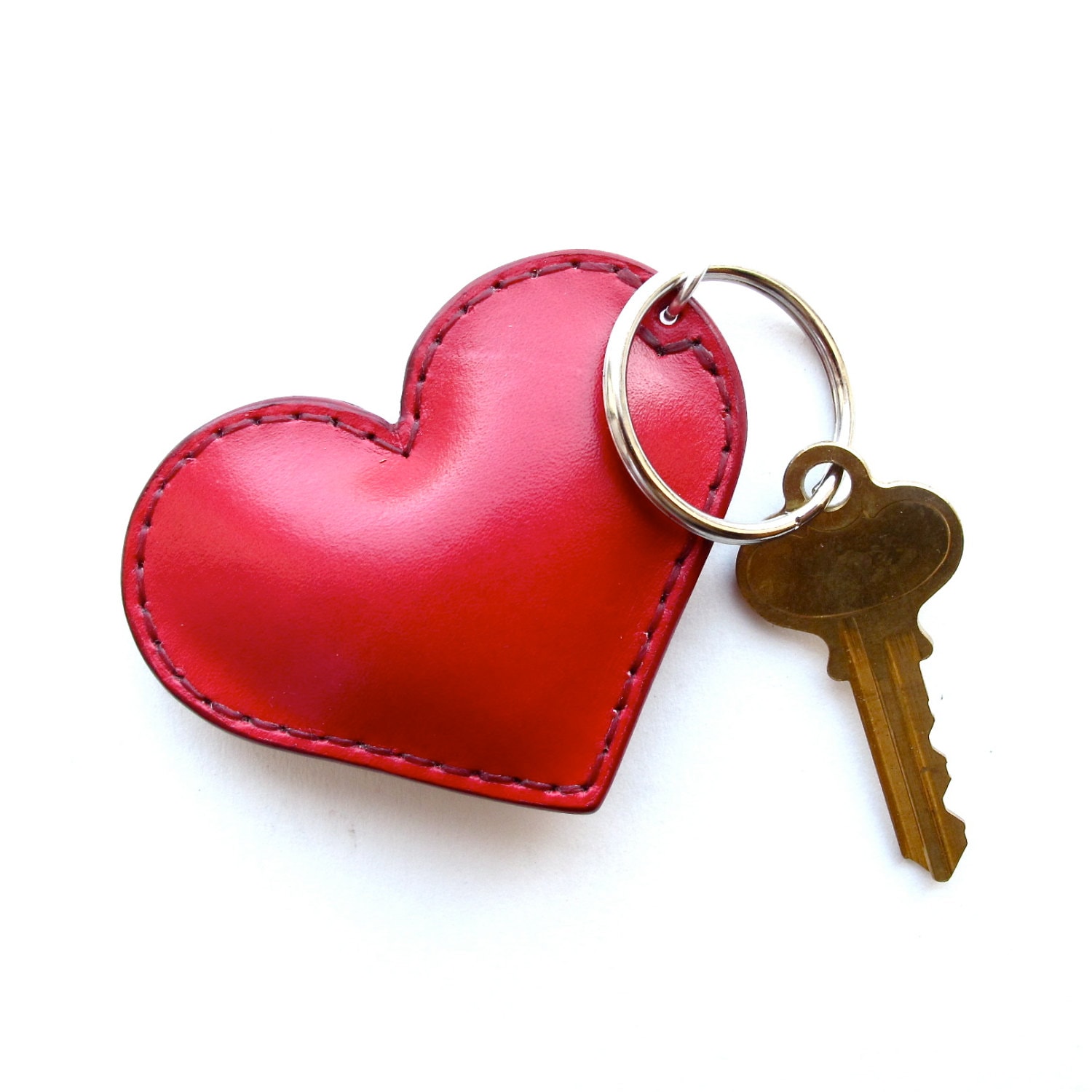 Red Heart Heart Keychain Leather Keychain Natural Leather