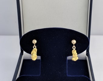 Drop Ball Gold Nugget Earrings, Real Natural Yukon Gold Rush Nugget Earrings, Genuine Gold Nugget Earrings, L3