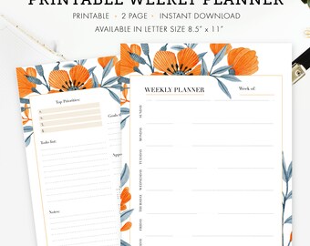 Printable Planner Pages Letter Size 8 1/2 x 11 2 Pages