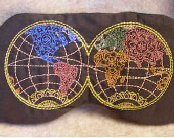 Embroidered Eye Mask, Sleeping, Cute Sleep Mask for Kids or Adults, Sleep Blindfold, Slumber Mask, World Map, Eye Shade, Travel, Handmade
