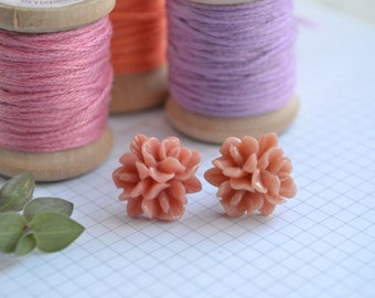 Dark Coral Flower Earrings on Surgical Steel Posts | Dark Coral Stud Earrings | Floral Earrings | Little Wren
