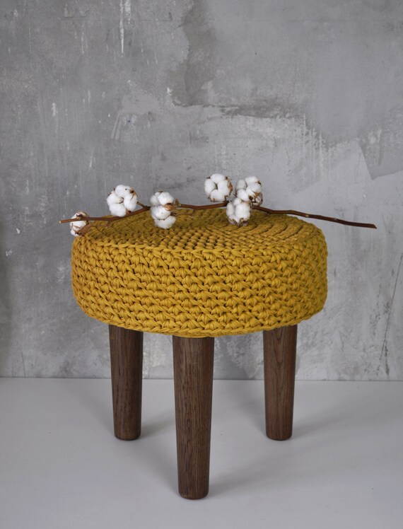 Items similar to Mustard ottoman, Rust Color, Rust Footstool, Round