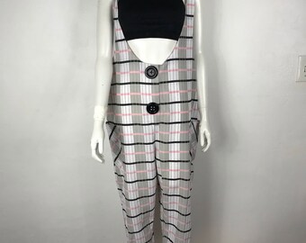 vtg 80s avant garde plaid button jumpsuit jumper