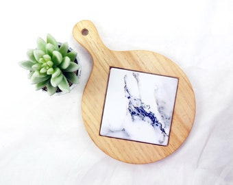 Wood Trivet Tile Hot Plate Marble Print Kitchen Decor