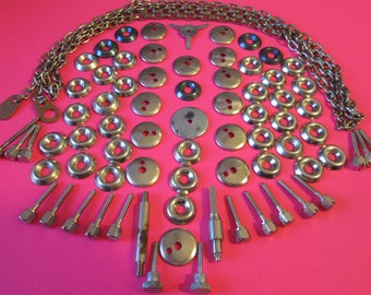 Big Lot of Shiny Chrome Clock Hardware and 56" Steel Chain for your Steampunk Art Projects