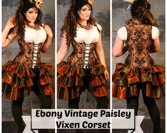 Waist 35-37 Ebony Vintage Paisley Vixen Corset