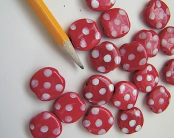 Kazuri "Pebbles" Beads - Twelve (12) Red White Dotted