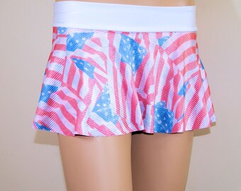Red White Blue American USA Flag Circle Twirl Skirt Adult Medium- MTCoffinz - Ready to Ship
