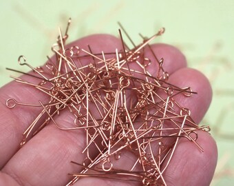 288 Copper Eye Pins, 24 Gauge 1" Bright Copper Plated, 1 Inch Thin Beading Pins, 1.6mm Eyelet