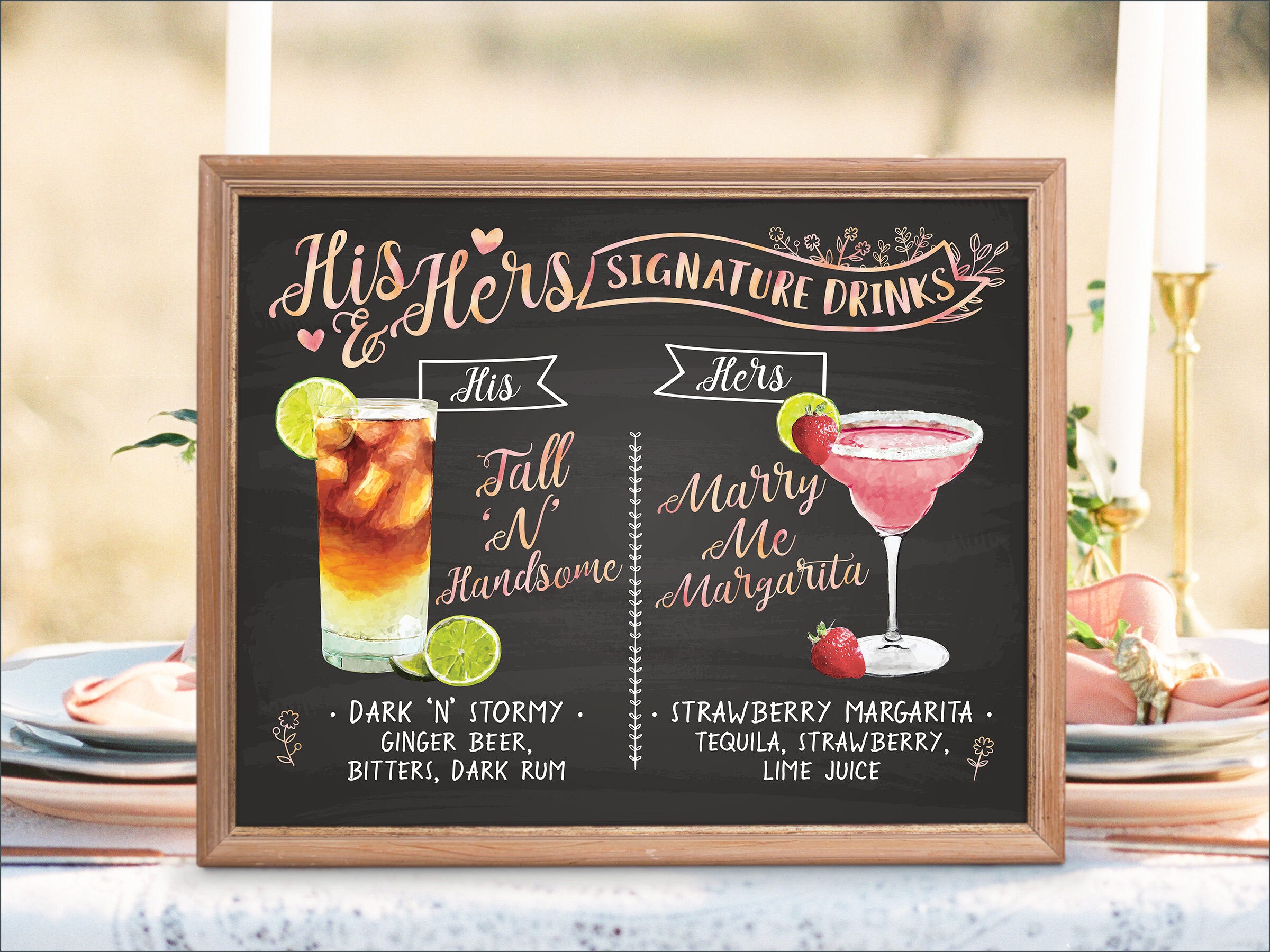 Download Digital Printable Wedding Bar Menu Sign His and Hers