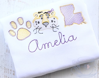LSU Personalized Embroidery Shirt - Three in a Row - Louisiana - Monogram Shirt - Big Girl Shirt - Football