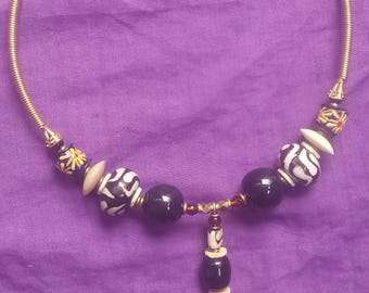 Choker necklace, Beaded necklace, Ceramic beads necklace, Brass wire necklace, Gift for her, statement necklace, Handmade necklace