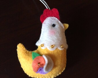 Handmade Felt Chicken Ornament