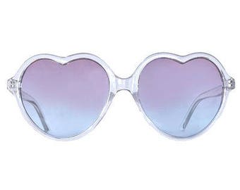80s deadstock Clear Heart Frame colored gradient lens sunglasses - Purple, Pink, Green