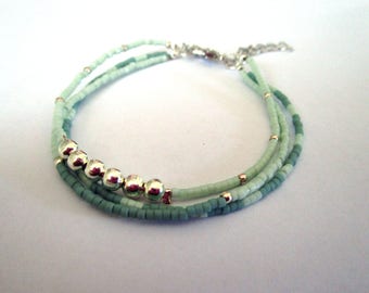 Mint - miyuki beads - and metal beads MULTISTRAND bracelet