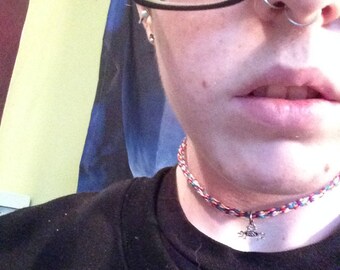 Rainbow Flying Spaghetti Monster Charm Necklace