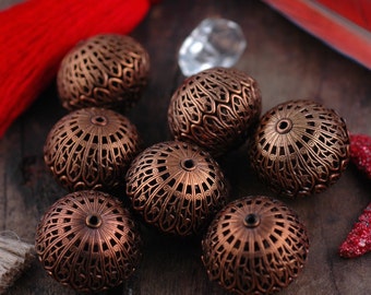 Filigree Saucer: Vintage Brass Filigree Beads 25x21mm, 2 pcs, Hollow Metal Statement Beads, Focal Beads, Jewelry Making, Craft Supplies