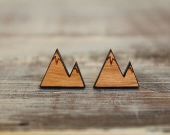 Mountain Studs, Laser Cut Wood Earrings, Available in Two Sizes