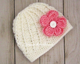 Baby flower hat, Crochet flower hat, Baby flower beanie, Crochet baby hat, Baby girl hat for Newborn to 12 Months, Made to order