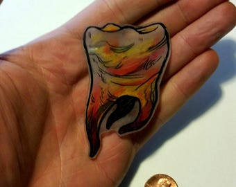 Tooth Molar Horror Shrinky Dink Pin Large