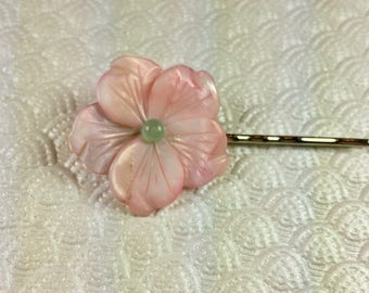 Blush Seafoam Hibiscus Mother of Pearl Hair Pin