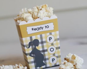 Ready to Pop "The Grayson" Yellow Grey Baby Shower Popcorn Favor Box (SET OF 10)