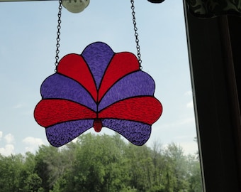 Red and Purple Fan stain glass