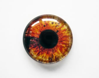 25mm handmade glass eye cabochon - orange eye - standard profile