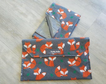 Nappy Wallet & Waterproof Change Mat. "Little Fox" Fabric. Beautiful Gift!