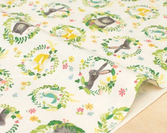 Japanese Fabric Kokka Kawaii Portraits - green, natural - 50cm