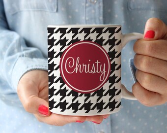Personalized Coffee Mug -Houndstooth with name