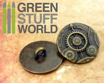 8x Steampunk Buttons GEARS MECHANISM - Bronze - 7/8" (22mm) - Metal Shank button