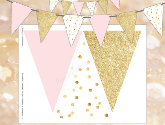 Pink and gold banner INSTANT DOWNLOAD Polka dot banner