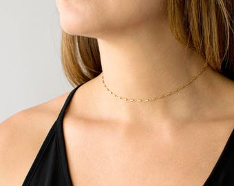 Thin Choker Necklace, Dainty Chain Choker, Boho Choker, Layering Choker, Sterling Silver or 14K Gold Filled, LEILAJewelryshop, N205