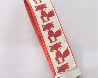 Fox KeyFob Key Chain Wristlet in Renaldo the Fox - Original Fabric Design - Fabric Keychain