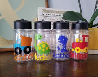 Personalized Kid water bottle. double wall water/sport kid bottle with straw. Birthday favor. Flip top bottle.