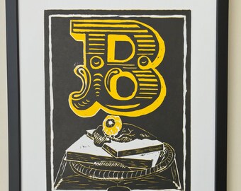 BIBLIOPHOBIA - Original Woodcut Print