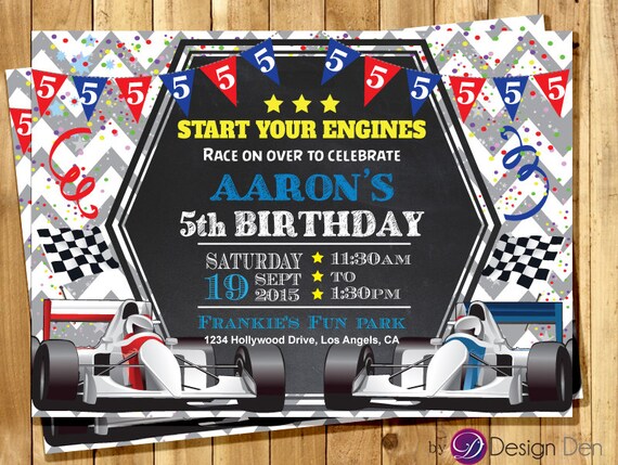 Racing Car Birthday Invitation Formula-1 Birthday Invitation