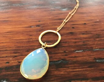 Moonstone gemstone necklace, Long gold necklace, long gemstone necklace, layering necklace, moonstone necklace, simple gold necklace
