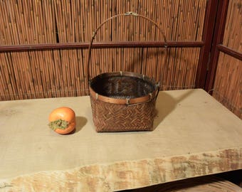 Vintage Japanese Ikebana Flower Arrangement Bamboo Basket