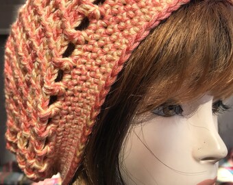 Coral and Yellow Hippie Rasta Tam Slouchy Hat crochet handmade